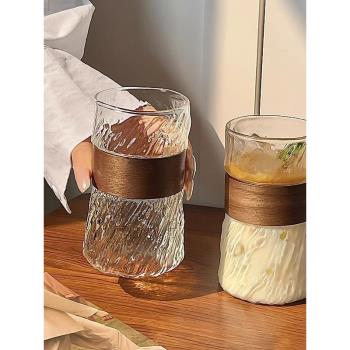 T4kzi德國耐熱玻璃喝水杯竹家用掛耳拿鐵咖啡杯冰美式杯防燙茶杯