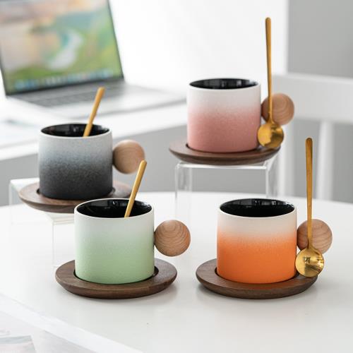 馬克杯高級感輕奢小資漸變高級掛耳日式磨砂\陶瓷咖啡杯碟伴手禮