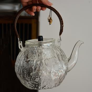 錘紋玻璃提樑壺高硼矽耐高溫煮茶壺蒸煮兩用電陶爐大容量燒水壺
