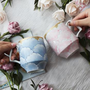 日本進口有田燒文山窯手繪牡丹系列陶瓷馬克杯咖啡杯水杯茶杯禮盒