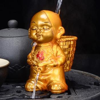 樹脂變色茶寵擺件創意尿童茶具配件紫砂小和尚個性噴水小孩茶玩