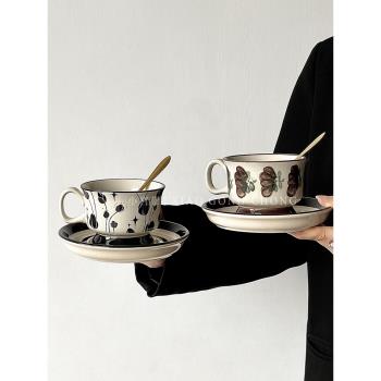 芬蘭中古咖啡杯碟手繪鏗鏘玫瑰拿鐵杯陶瓷杯馬克杯下午茶杯碟套裝