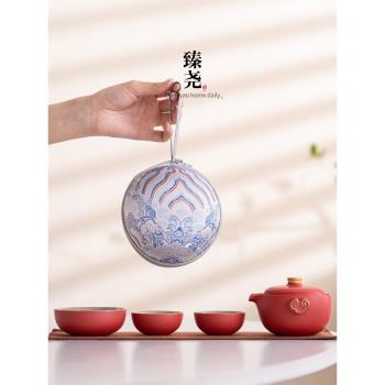 如意快客杯露營旅行茶具套裝戶外隨身包一壺三杯便攜式泡茶小套裝