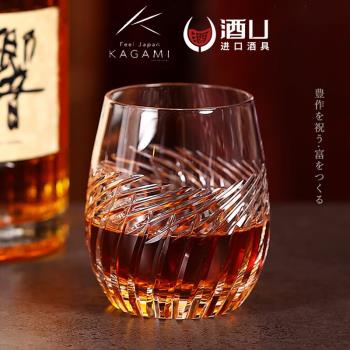 日本江戶切子KAGAMI麥田洛克杯水晶玻璃威士忌杯進口手工切子酒杯