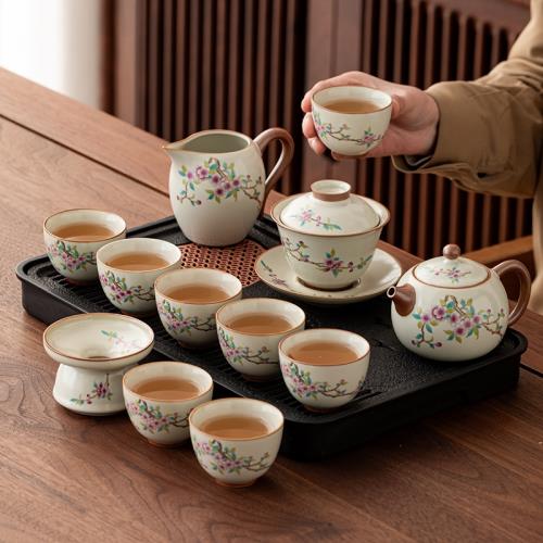 米黃汝窯茶具套裝功夫輕奢高檔桃花西施茶壺茶杯家用2025新款泡茶