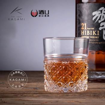 日本KAGAMI八角籠目紋Double威士忌杯進口江戶切子水晶玻璃洋酒杯