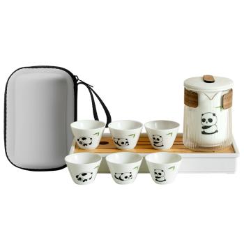 拓土萌趣熊貓功夫茶具茶杯套裝戶外便攜旅行茶具玻璃泡茶壺快客杯