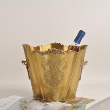 歐式冰桶美式奢華餐桌酒桶法式廚房吧臺軟裝飾品復古典別墅純銅盆