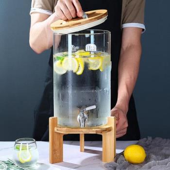 冷水壺帶龍頭涼水壺可樂桶檸檬茶容器家用耐高溫玻璃飲料桶果汁桶