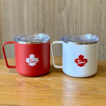 TIMS杯子經典楓葉款簡約大氣不銹鋼把手杯帶蓋桌面杯咖啡杯喝水杯