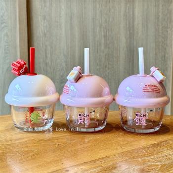 Tims迷你墩墩杯Tim Hortons發財玻璃吸管杯高顏值冷飲水杯咖啡杯