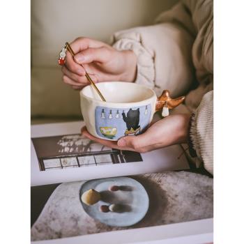 原來是泥復古手繪可愛小貓杯創意陶瓷馬克杯咖啡杯辦公室喝水杯子