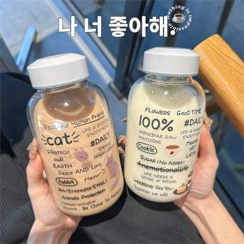 100％動物英文字母耐熱泡花茶玻璃杯女學生大容量咖啡牛奶水杯子