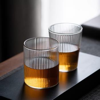耐高溫日式玻璃條紋喝水杯耐熱ins風茶杯啤酒果汁杯家用咖啡杯子