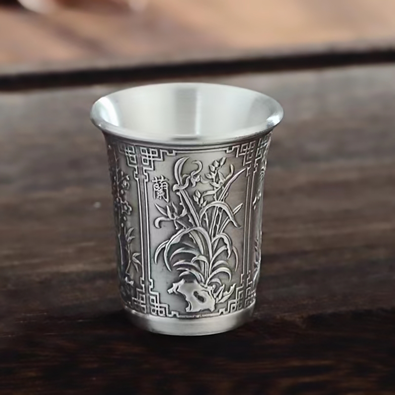 銀酒壺999足銀雪花銀分酒器銀酒壺套裝食用純銀酒壺百福龍鳳證書|分酒器