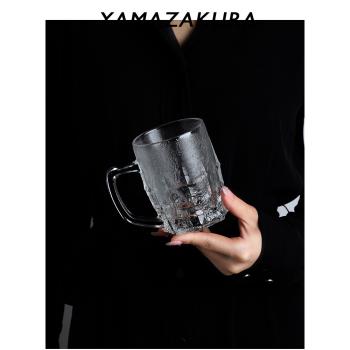 日本製 中古杯1970s溪石帶柄啤酒杯 水晶玻璃家用馬克杯酒杯茶杯