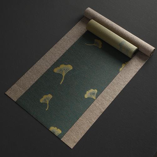 杏葉茶席防水桌旗中式禪意茶具配件麻布茶墊布藝茶臺布墊茶旗茶道