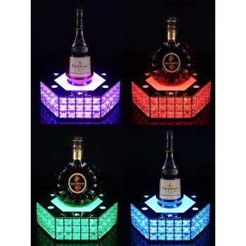 發光酒架酒吧KTV水晶酒託七彩LED充電洋酒紅酒香檳鐳射不銹鋼酒座