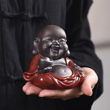 茶寵擺件精品紫砂彌勒佛大號可養茶玩茶具茶桌配件車載家居飾品寵