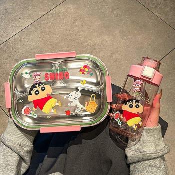 蠟筆小新飯盒304不銹鋼三格上班族帶打飯學生兒童午餐宿舍便當盒