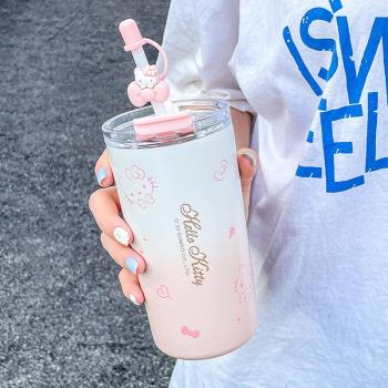 hellokitty水杯女生高顏值保溫吸管杯可愛咖啡保冷杯子辦公室隨行