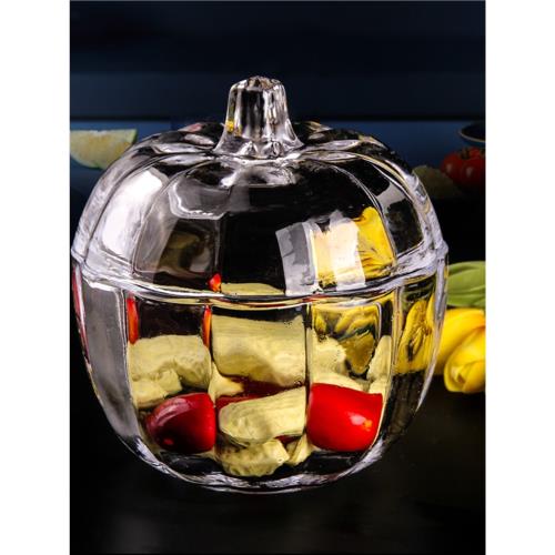 歐式家居創意時尚水晶玻璃果盤蘋果帶蓋糖缸糖罐干果盒儲物碗