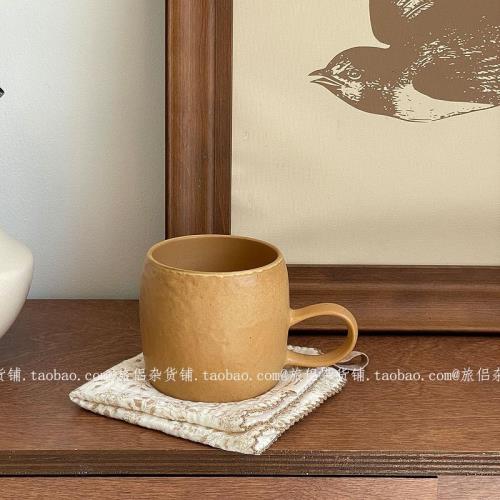 復古手作焦糖窯變陶瓷咖啡杯拿鐵杯家用早餐杯粗陶杯馬克杯