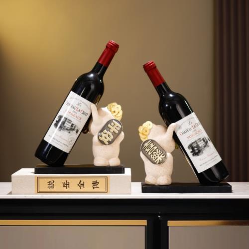 新中式平安喜樂大象輕奢紅酒架酒托酒柜擺件新居玄關裝飾品禮物