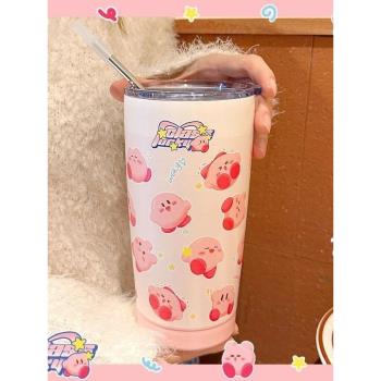 兩用星之卡比杯子水杯可愛吸管杯少女心食品級304不銹鋼保溫杯