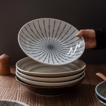日本進口美濃燒深盤日式侘寂風復古陶瓷盤子家用菜盤湯盤意麵盤