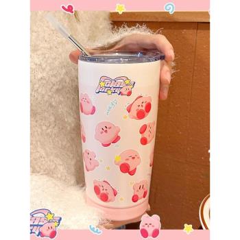 星之卡比304不銹鋼保溫杯550ml高顏值水杯吸管杯辦公室咖啡隨行杯