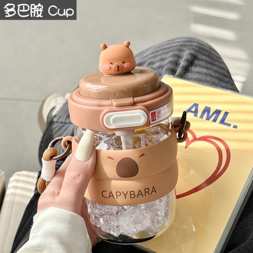 2025款女生高顏值玻璃杯高硼硅耐高溫便攜水杯學生運動便攜吸管杯