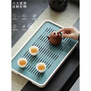 小型茶盤家用中式輕奢簡約現代瀝水簡易儲水幹泡臺長方形託盤