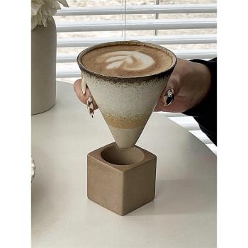 ins復古創意手工陶瓷咖啡杯拿鐵杯拉花杯漏斗狀粗陶馬克杯獨特