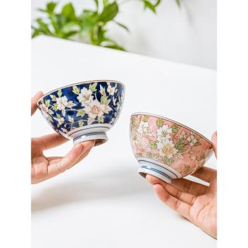 小鹿田燒 日本進口山茶花家用吃飯5入套裝小碗陶瓷日式餐具米飯碗