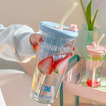玻璃水杯女款大容量高顏值ins風女生茶水分離泡茶杯夏天吸管杯子