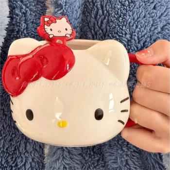 Hellokitty馬克杯家用陶瓷杯ins風少女心兒童浮雕kt貓水杯牛奶杯
