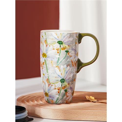 愛屋格林藝術感陶瓷馬克杯車載帶蓋大容量早餐水杯情侶杯子咖啡杯