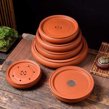 潮州朱泥古錢茶盤手拉茶盤傳統家用大小圓形紫砂茶船儲水幹泡臺