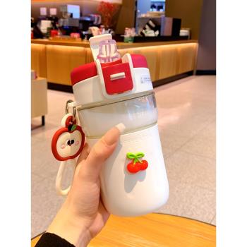 簡約雙飲吸管玻璃杯男女2025新款可愛耐高溫學生便攜防燙咖啡杯子