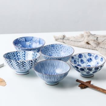 小鹿田燒日本進口陶瓷藍繪變日式餐具小碗米飯碗湯碗家用套裝禮盒