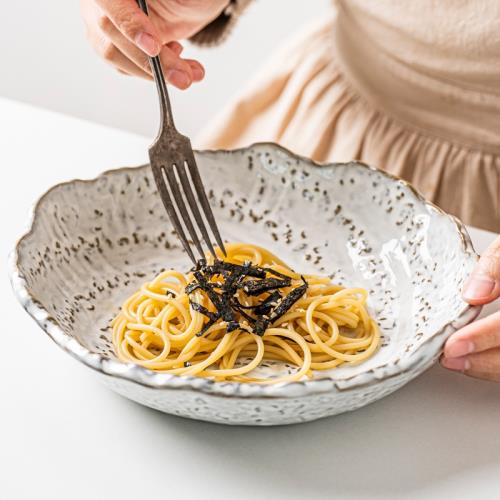 小鹿田燒手工日本進口陶瓷日式餐具深盤粗陶復古餐盤不規則大盤子