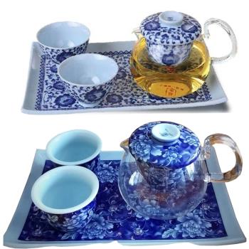 臺灣建窯茶具陶瓷茶具套裝青花瓷玻璃泡茶壺家用帶盤過濾內膽加盤