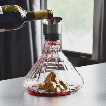 瀑布式紅酒火山醒酒器家用 歐式創意無鉛玻璃過濾冰山醒酒器帶蓋