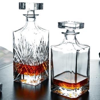 JUNREN水晶玻璃酒樽大號紅酒醒酒器家用洋酒瓶子帶蓋防塵酒壺容器