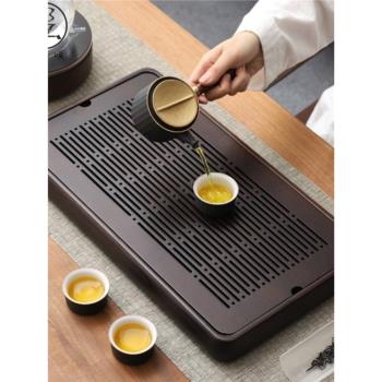 茶盤儲水式小型家用蓄水幹泡茶臺大號竹製輕奢現代新中式茶托盤