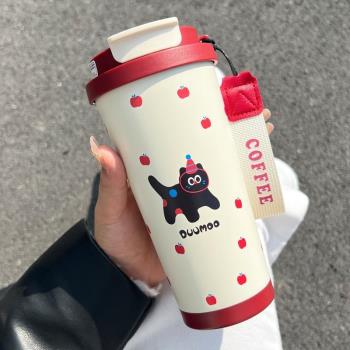 咖啡保溫杯女2025新款316不銹鋼雙飲吸管杯子辦公室喝水杯高顏值