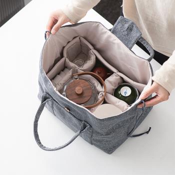 整套旅行茶具收納包超大號家用戶外便攜茶具大容量麻纖維布藝包