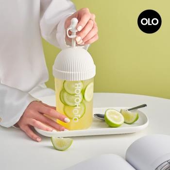 holoholo帽帽吸管玻璃杯帶蓋辦公桌面杯可愛奶茶咖啡大容量水杯子