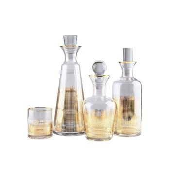 北歐水晶金絲玻璃酒瓶酒具擺件現代輕奢樣板房家居餐桌軟裝飾品